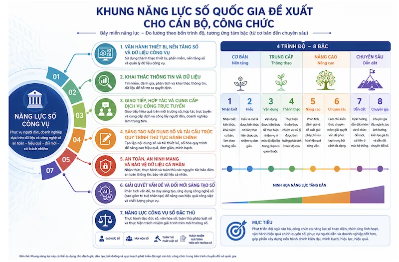 Khung năng lực số cho cán bộ, công chức trong mô hình chính quyền địa phương hai cấp: cơ sở lý luận và đề xuất khung năng lực quốc gia